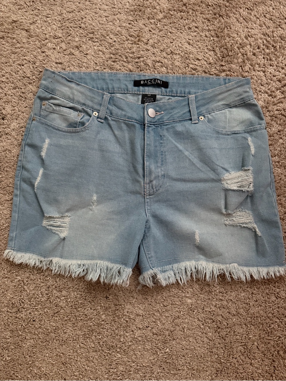 Baccini Light Wash Distressed Denim Shorts